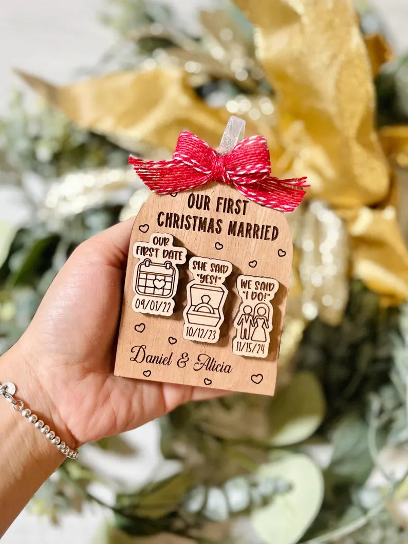 Our First Christmas Married Ornament - Customized Plaque