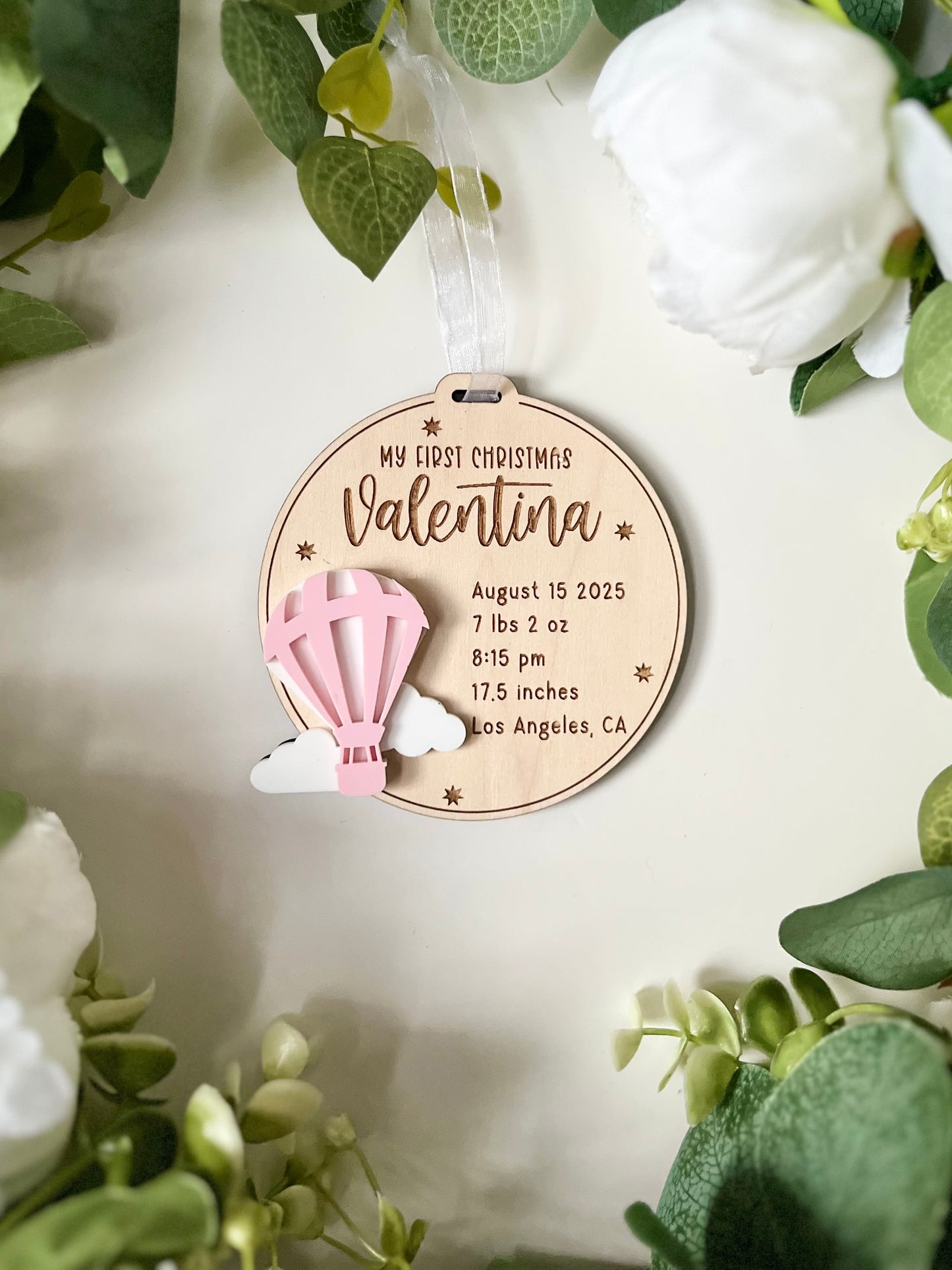 Baby Birth Stat Ornament - Hot Air Balloon