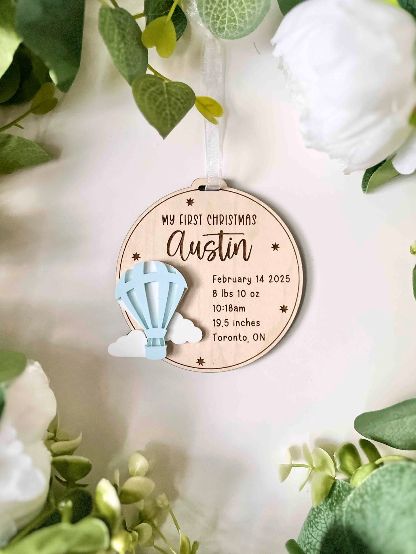 Baby Birth Stat Ornament - Hot Air Balloon
