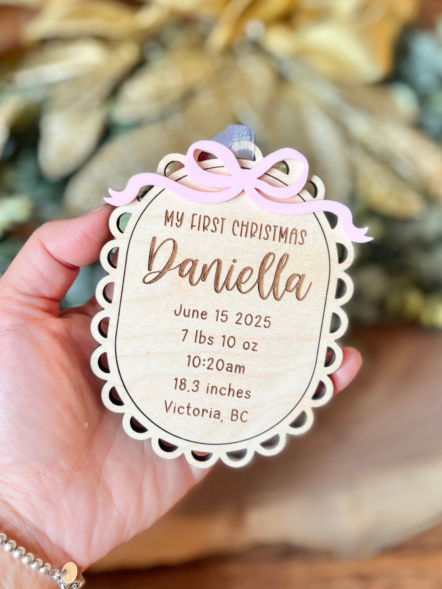 Baby Birth Stat Ornament - Bow
