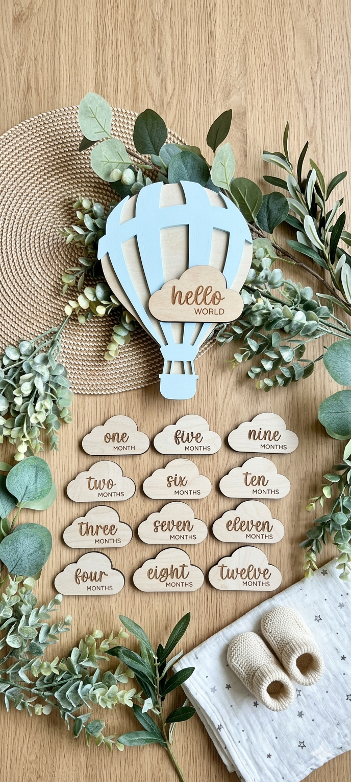 Baby Milestones Hot Air Balloon - Clouds