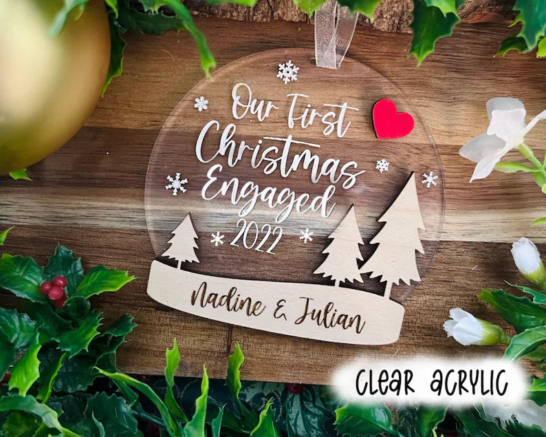 Our First Christmas Engaged Ornament - Globe