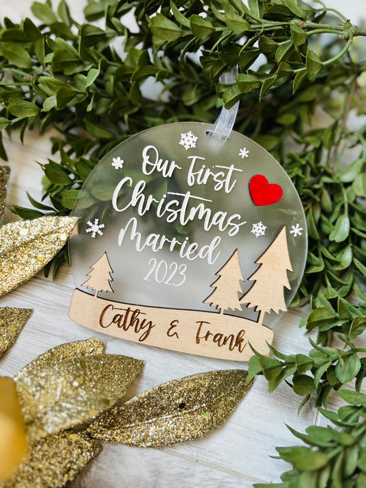 Our First Christmas Married Ornament - Globe
