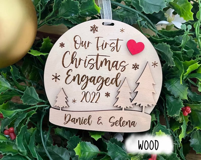 Our First Christmas Engaged Ornament - Globe