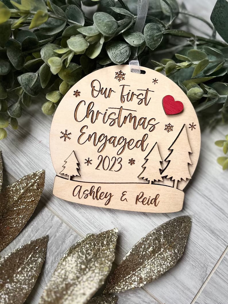 Our First Christmas Engaged Ornament - Globe