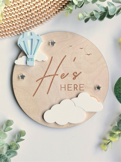 He's Here (Hot Air Balloon) - Plaque