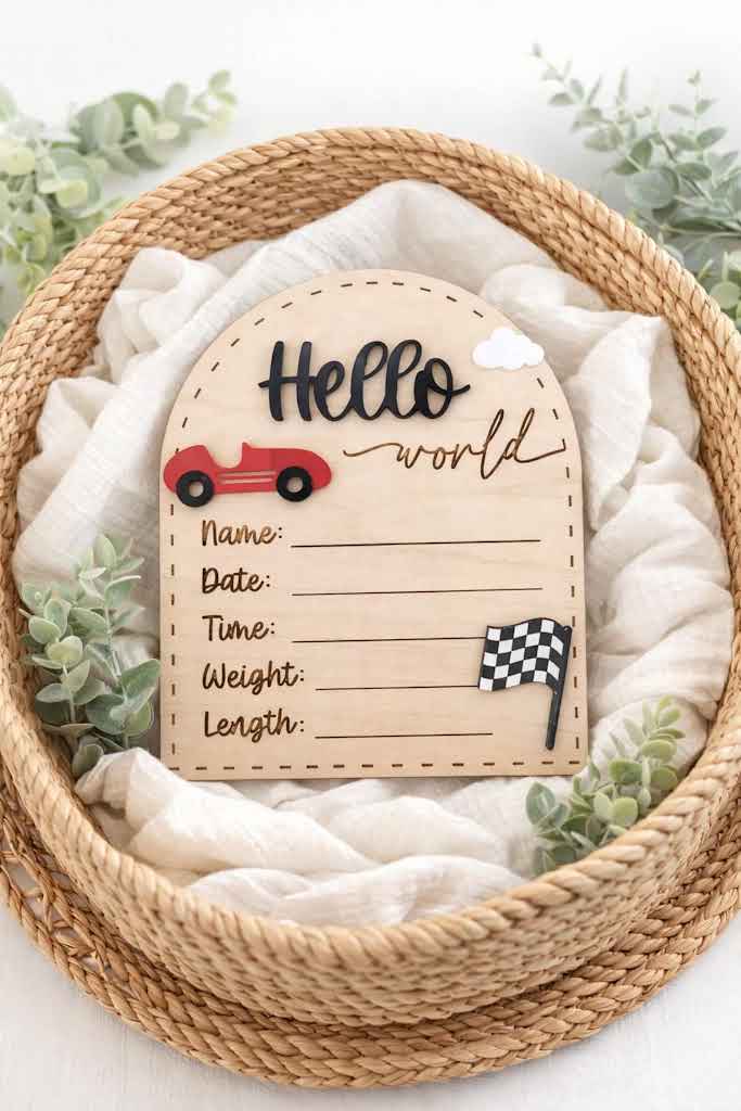 Hello World Birth Stats - Race Car – Northern Oaks Shop