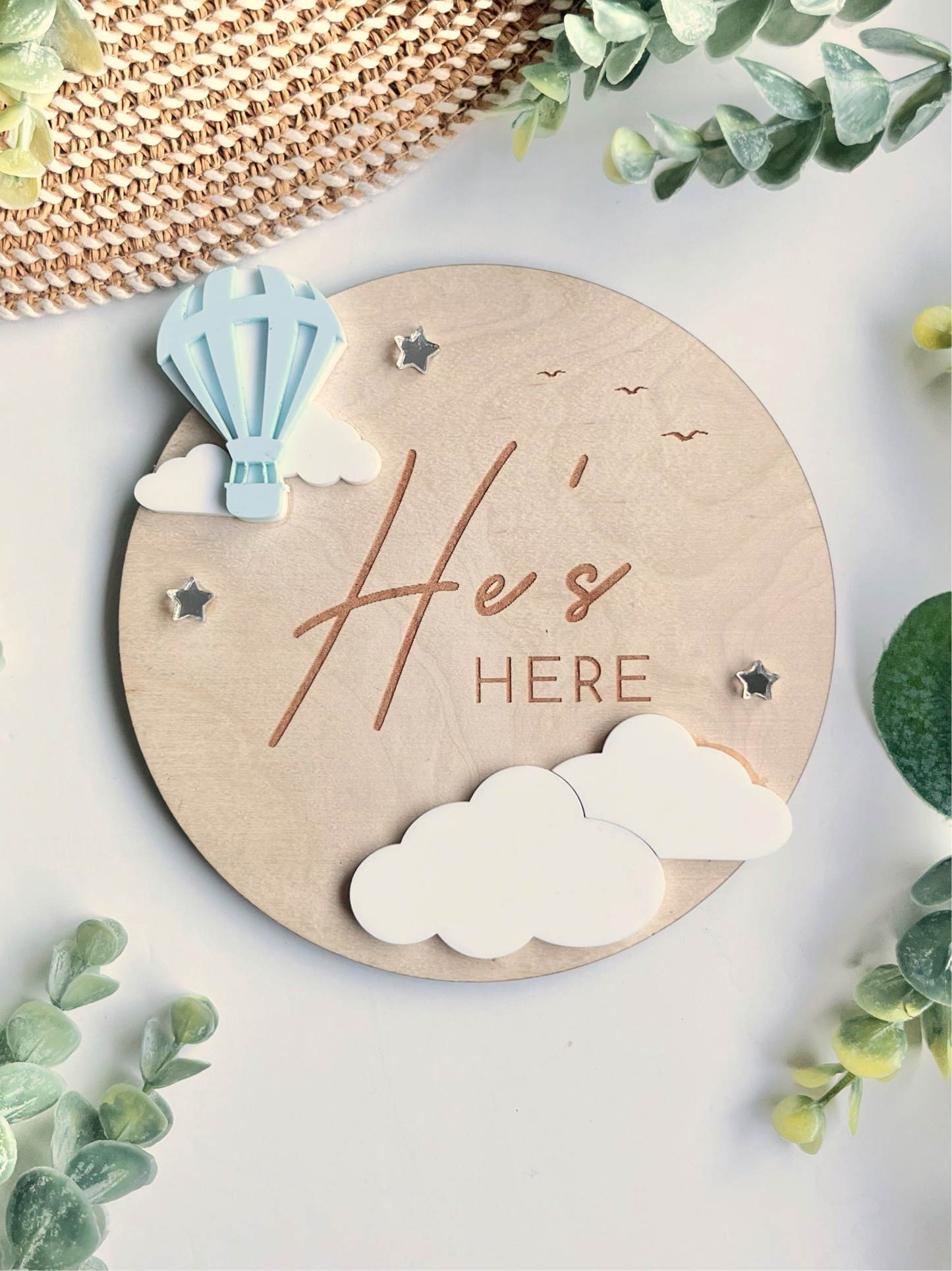 He's Here (Hot Air Balloon) - Plaque