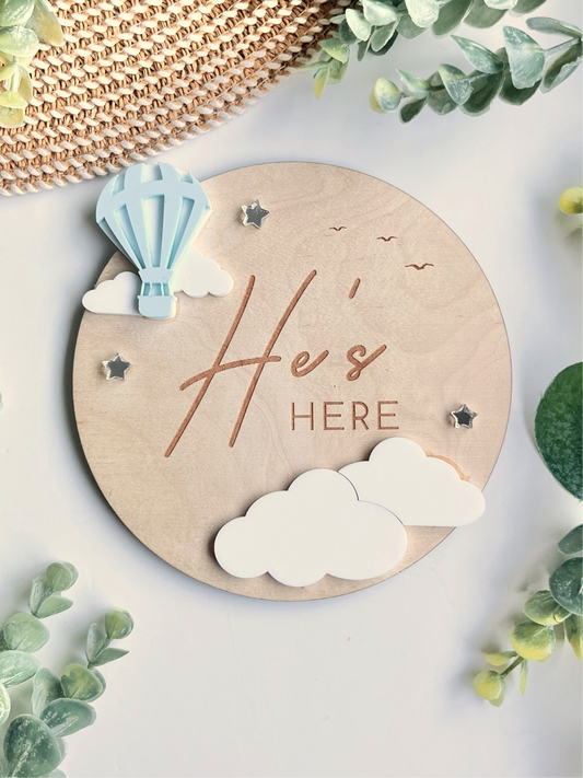 He's Here (Hot Air Balloon) - Plaque