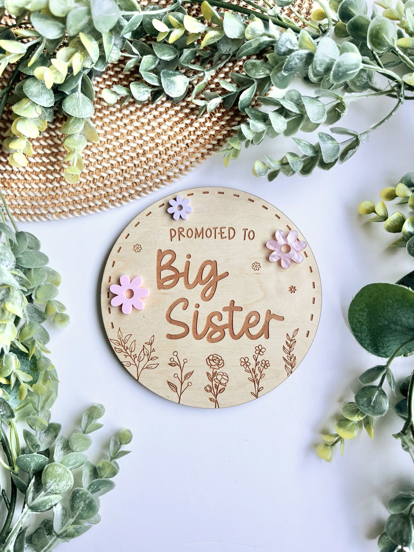 Promoted to Big Sister Plaque - Floral & Wildflower
