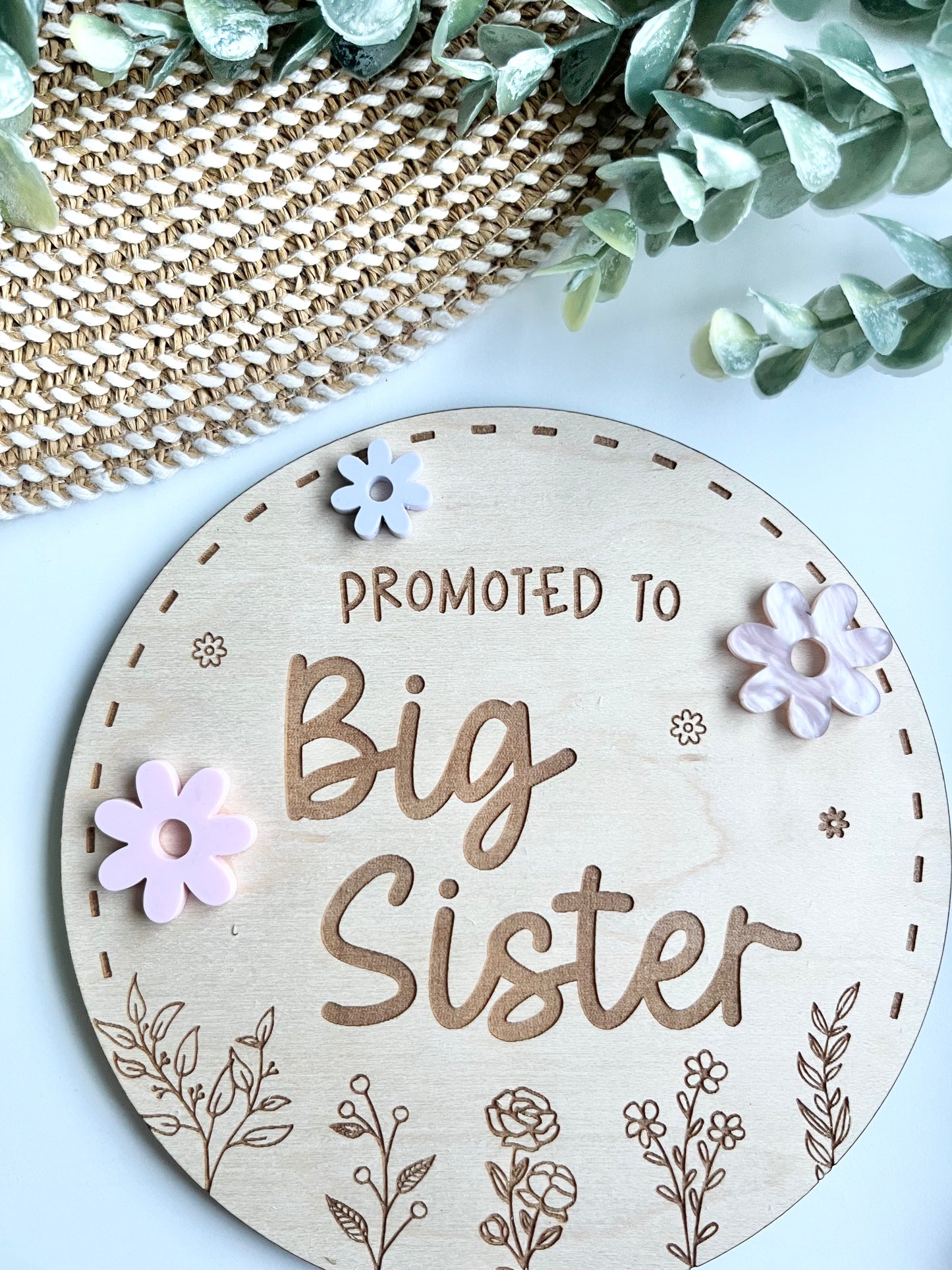 Promoted to Big Sister Plaque - Floral & Wildflower