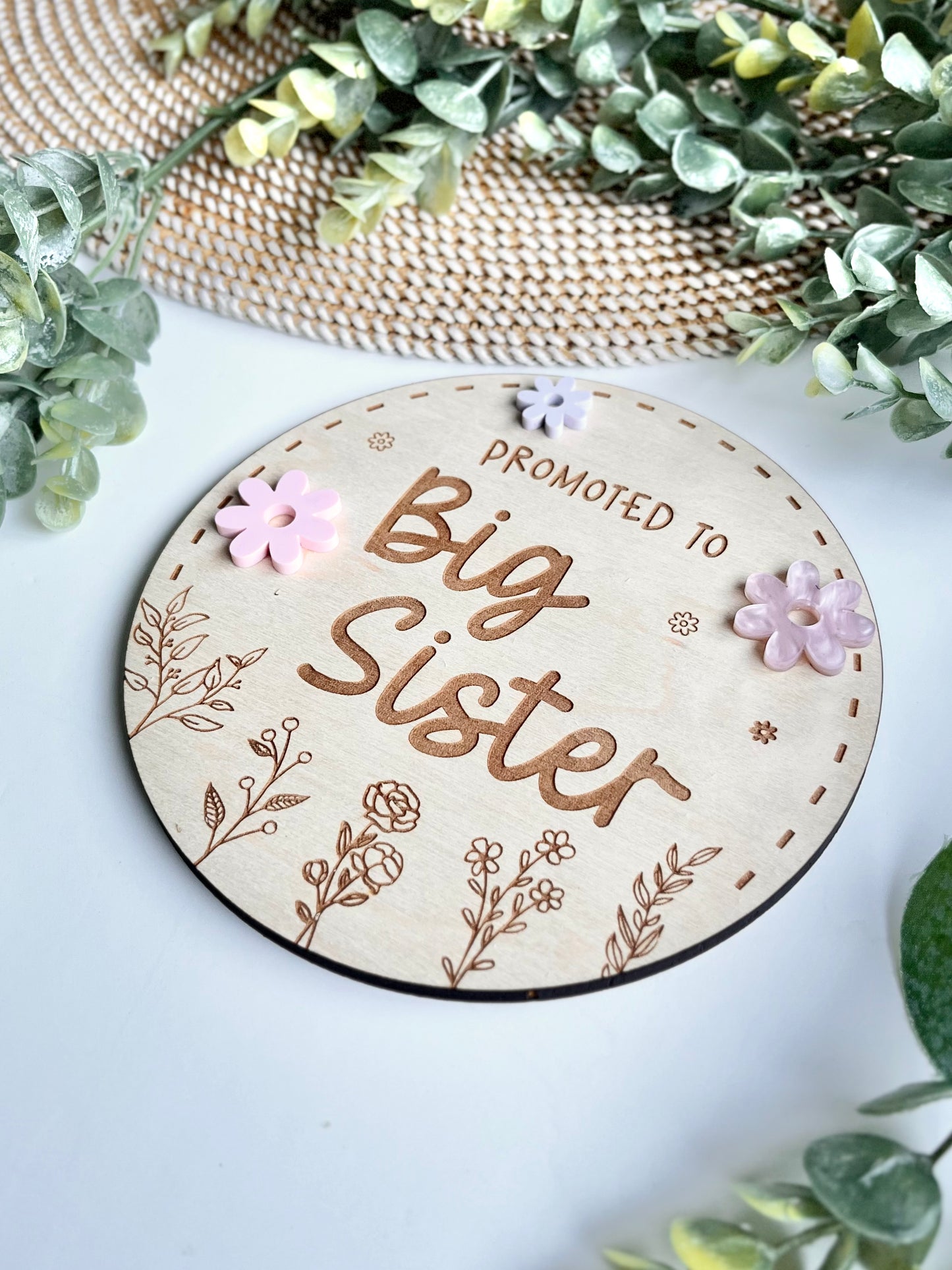 Promoted to Big Sister Plaque - Floral & Wildflower