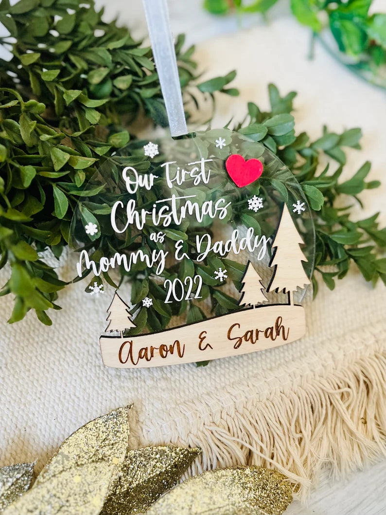 Our First Christmas As Mommy & Daddy Ornament - Globe