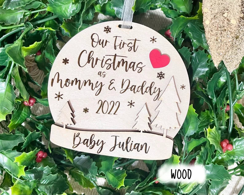 Our First Christmas As Mommy & Daddy Ornament - Globe