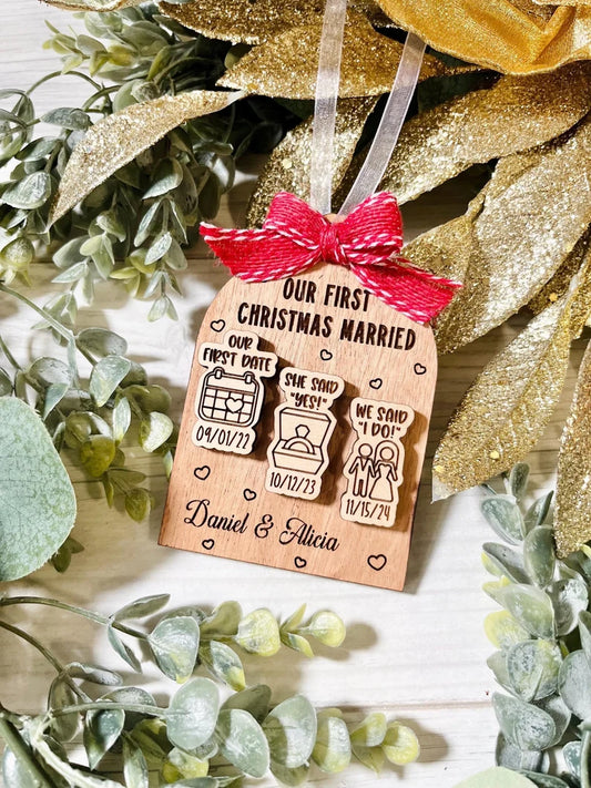 Our First Christmas Married Ornament - Customized Plaque