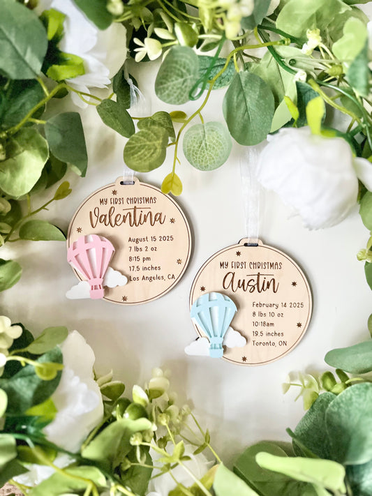 Baby Birth Stat Ornament - Hot Air Balloon