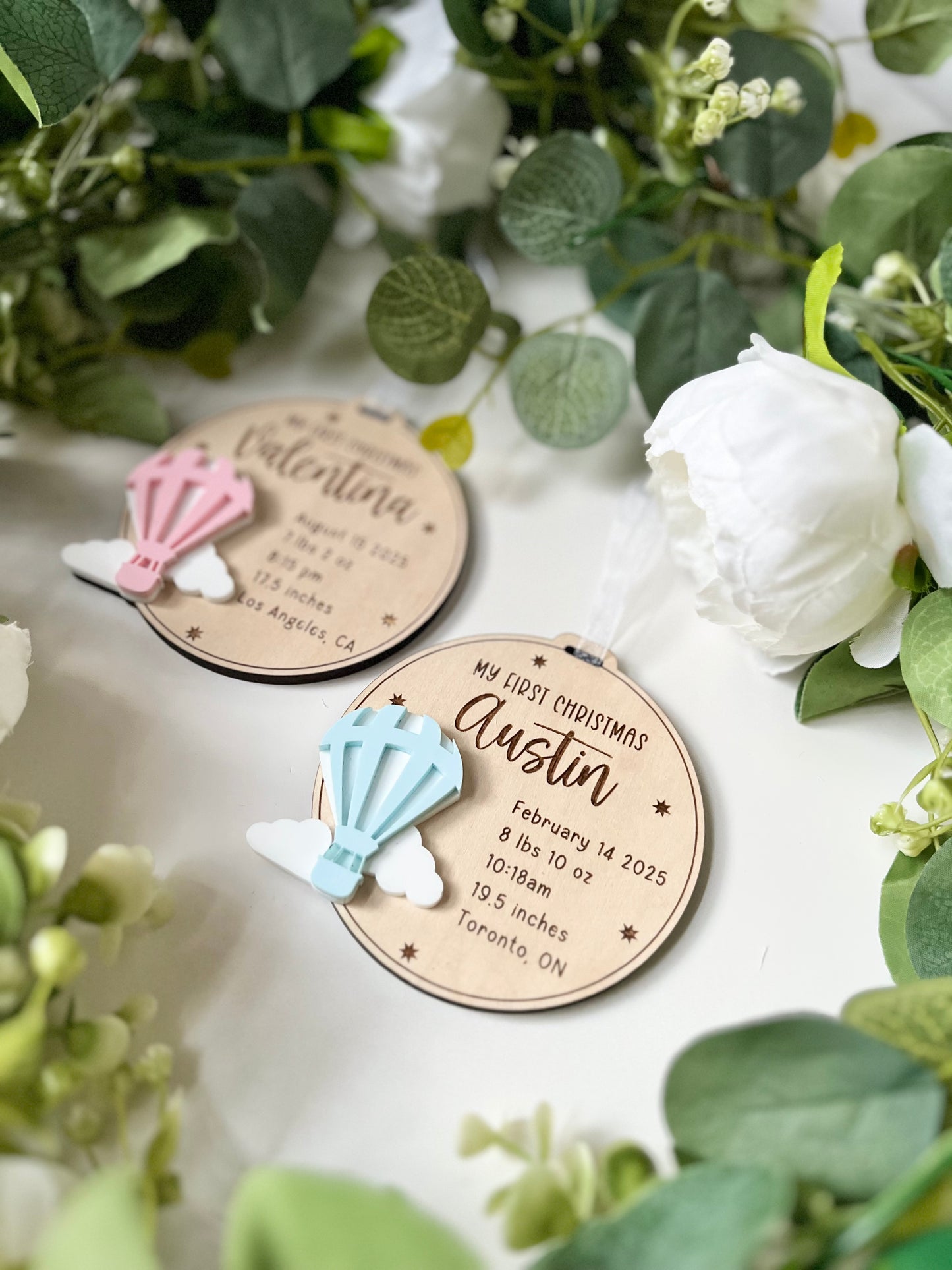 Baby Birth Stat Ornament - Hot Air Balloon