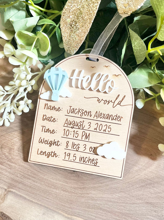 Baby Birth Stat Ornament - Mini Plaque