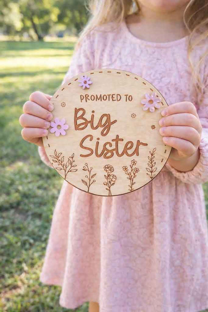 Promoted to Big Sister Plaque - Floral & Wildflower