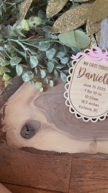 Baby Birth Stat Ornament - Bow